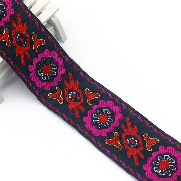 Flat Ethnic Style Embroidery Polyester Ribbons