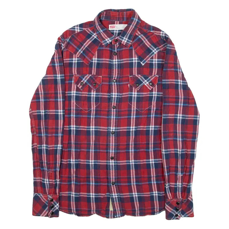 LEVI'S Mens Flannel Shirt Red Check Long Sleeve S