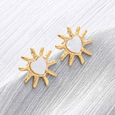 304 Stainless Steel Natural White Shell Stud Earrings