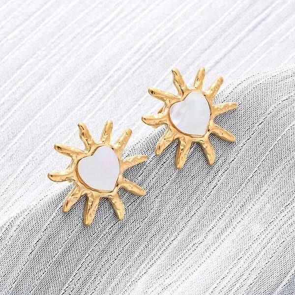 304 Stainless Steel Natural White Shell Stud Earrings