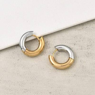 201 Stainless Steel Two Tone Hoop Earrings
