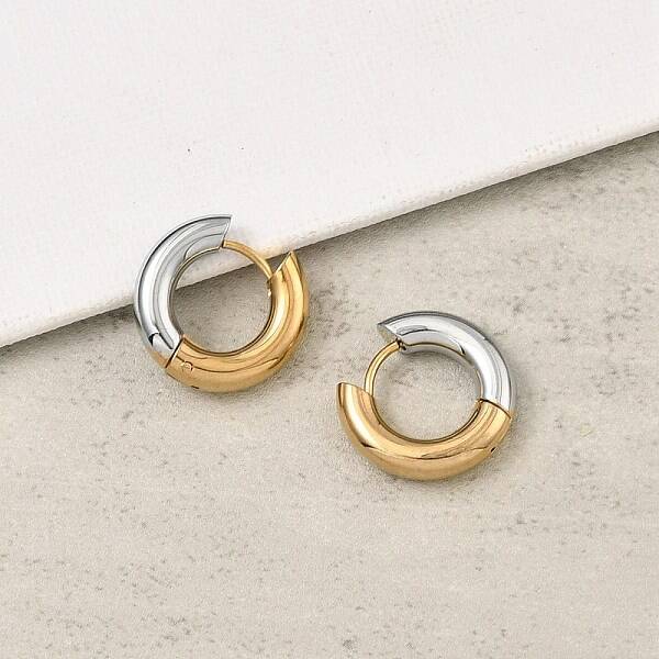 201 Stainless Steel Two Tone Hoop Earrings