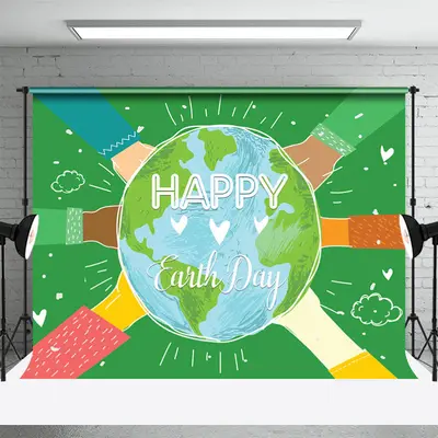 Greeny Blue Cute Happy Earth Day Party Backdrop - Aperturee