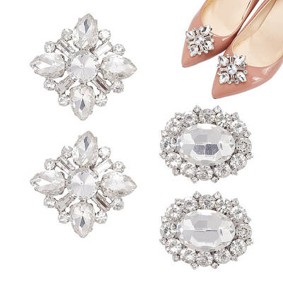 2 Pairs 2 Style Glass Rhinestone Shoe Decorations