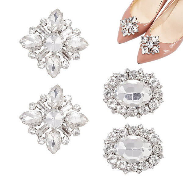 2 Pairs 2 Style Glass Rhinestone Shoe Decorations