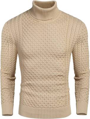 Slim Fit Turtleneck Knitted Twisted Pullover Sweaters (US Only), Khaki / L