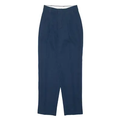 Pleated Blue Regular Mom Trousers Womens W22 L26