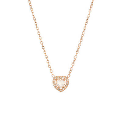White Cubic Zirconia Heart Pendant Necklace with Stainless Steel Chains