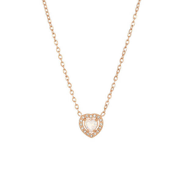 White Cubic Zirconia Heart Pendant Necklace with Stainless Steel Chains