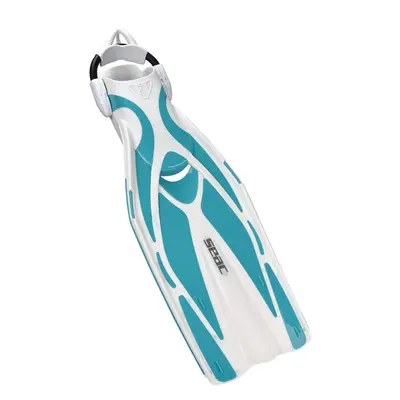 Used Seac F1 Open Heel Fin with Bungee Straps, White Aqua, Size: Medium/Large US M:8-9 W:9-10