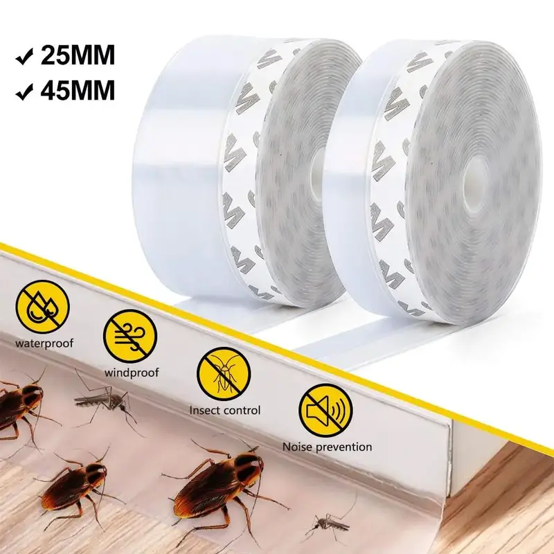 16FT Silicone Seal Strip, Weatherproof Soundproof Self Adhesive Door Strip Bottom, Doors Windows and Shower Glass Gaps (Tra...