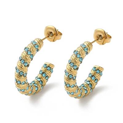 Real 18K Gold Plated 304 Stainless Steel with Glass Ring Stud Earrings