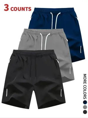 Men's Solid Drawstring Waist Shorts, Casual Regular Fit Pocket Zipper Shorts for Summer, Mens Shorts, Men's Bottoms for Daily...