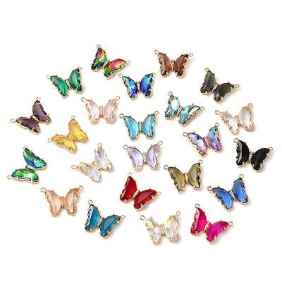 Brass Pave Faceted Glass Connector Charms