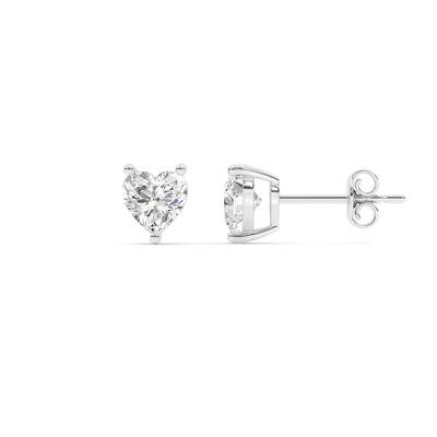 Certified Lab Grown Three Prong Heart Shape Diamond Stud Earring | White Gold 1/2 - 5 CT. TW.