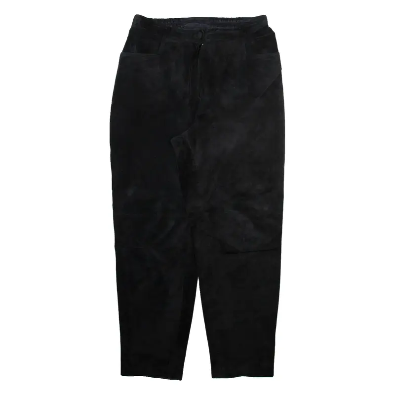 Womens Leather Trousers Black Relaxed Tapered W32 L30