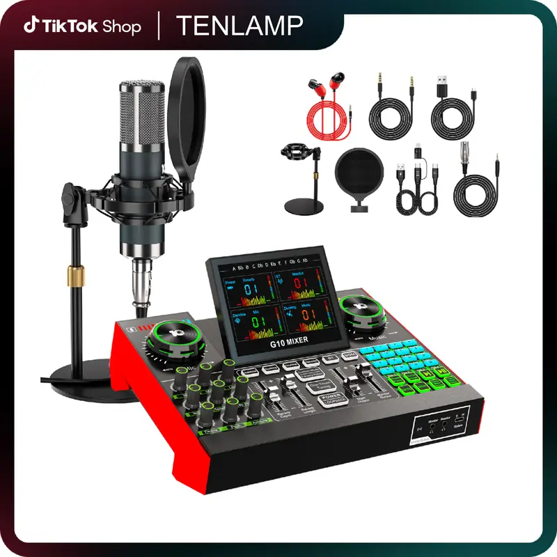 Tenlamp G10-Series Audio Mixer, Live Sound Card with XLR Microphone Connector, Professional Chipset, 48V Phantom Power Supply...