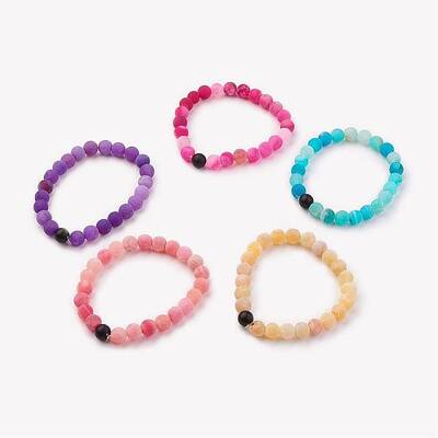 Frosted Natural Weathered Agate(Dyed) Stretch Bracelets