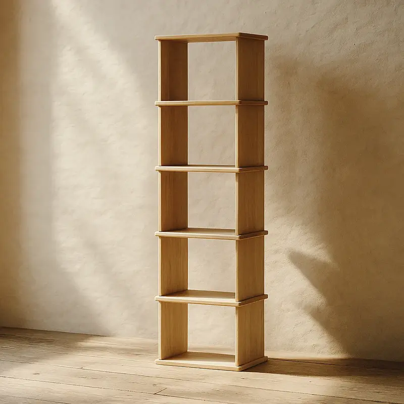 Narrow bookshelf in white oak