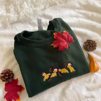 Embroidered Christmas Dino Nuggets, Embroidered Christmas Sweatshirt, Embroidered Christmas Crewneck
