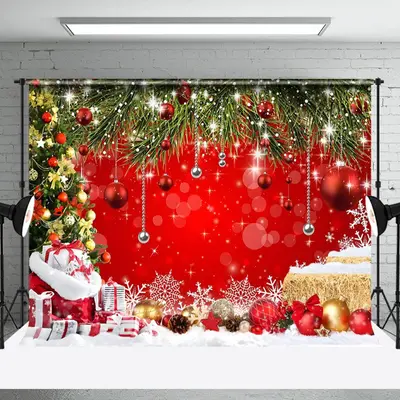 Aperturee Red Bokeh Pine Sequins Snow Christmas Backdrop - Aperturee