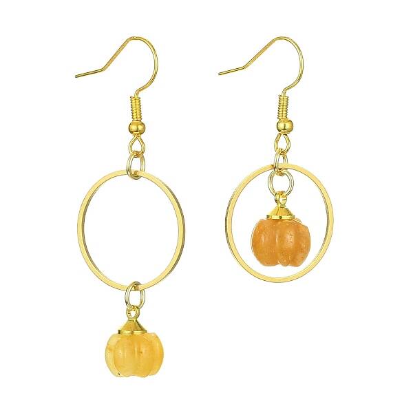 Natural Yellow Aventurine Pumpkin with Ring Dangle Earrings