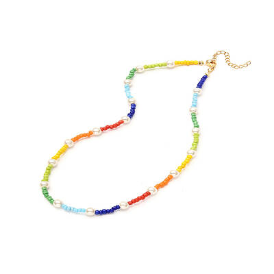 Glass Seed & Glass Pearl Beaded Necklace for Girl Women