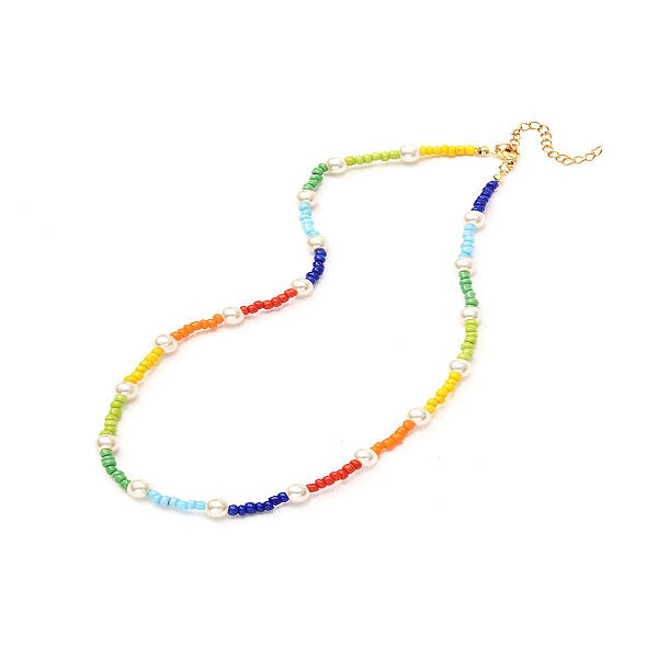 Glass Seed & Glass Pearl Beaded Necklace for Girl Women
