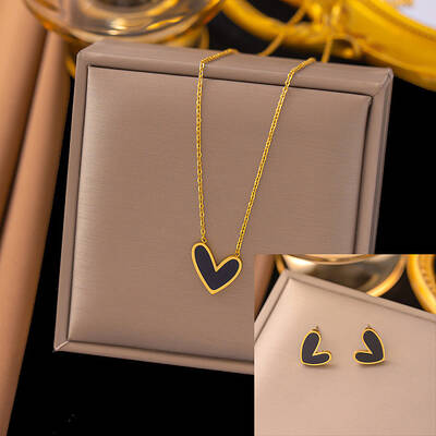 Heart Stainless Steel & Natural Shell Pendant Necklaces & Stud Earrings Sets