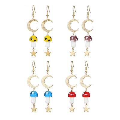 4 Pairs 4 Colors Mushroom Lampwork Dangle Earrings