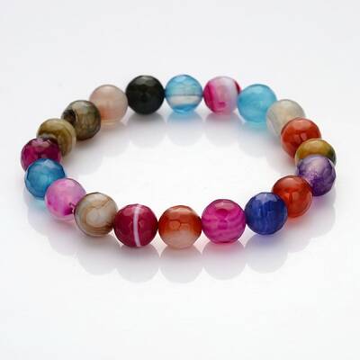 Faceted Natural Agate Round Beads Kids Stretch Bracelets