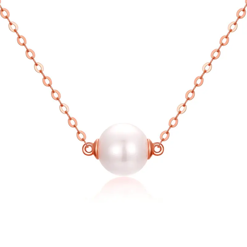 14K Rose Gold Pearl Round Pendant Necklace