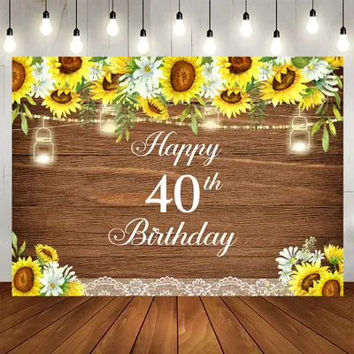Aperturee Glitter Sunflowers Happy 40Th Birthday Backdrop
