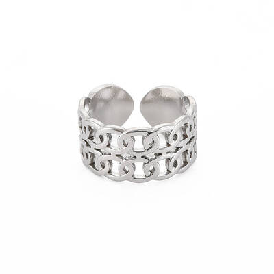 Non-Tarnish 304 Stainless Steel Curb Chain Open Cuff Ring for Women