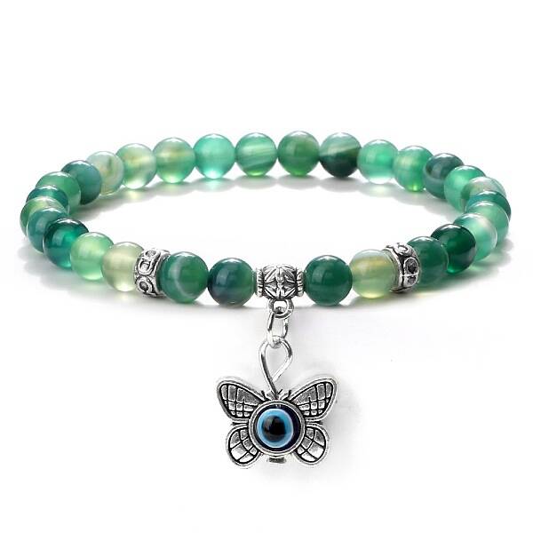 Fashion Natural Banded Agate Beaded Stretch Bracelets