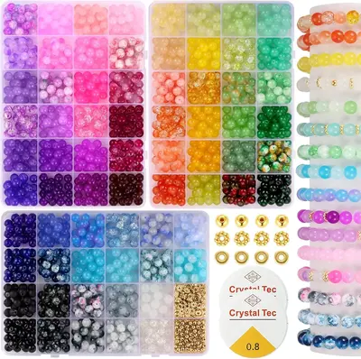 Funtopia 8mm Glass Beads Bracelet Making Kit, 1540counts 70 Colors Crystal Beads for Jewelry Making, Funtopia Round Glass Bea...