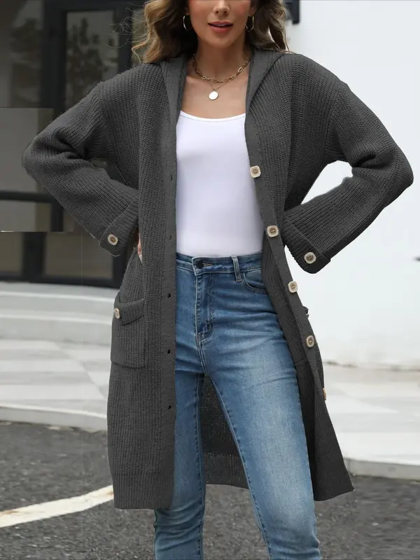 V-Neck LooseWomen's Hooded Button Down Cardigan 2025 Fall Long Sleeve Knit Sweater, Casual Chunky Open Front Oversized Outerw...