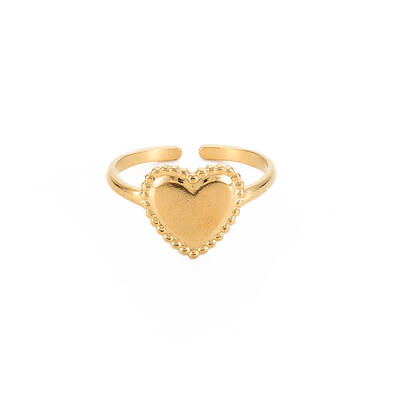 Ion Plating(IP) 304 Stainless Steel Heart Open Cuff Ring for Women