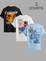 Men's Letter & Coconut Tree Print Round Neck Tee, Regular Fit Casual Short Sleeve T-shirt for Summer, Men's Top for Daily Wea...