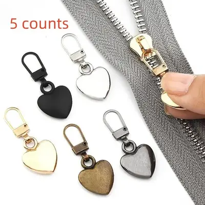 Heart Shaped Zipper Pull Replacement, 5 Counts Detachable Metal Zipper Pull Kit, Accessory for Coats Backpacks Jackets Pants ...