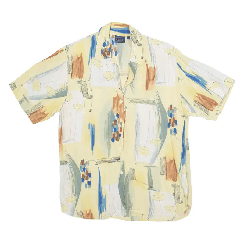 BIAGGINI Shirt Yellow Viscose Crazy Pattern Short Sleeve Womens S