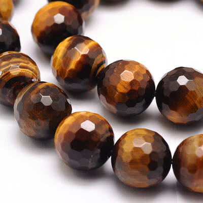 Faceted Grade A Natural Tiger Eye Round Bead Strands