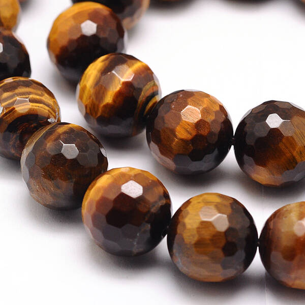 Faceted Grade A Natural Tiger Eye Round Bead Strands