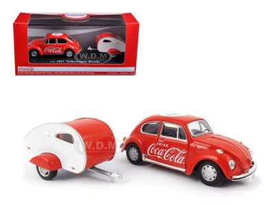1967 Volkswagen Beetle Red with Teardrop Travel Trailer Red and White \