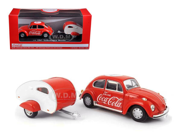 1967 Volkswagen Beetle Red with Teardrop Travel Trailer Red and White \