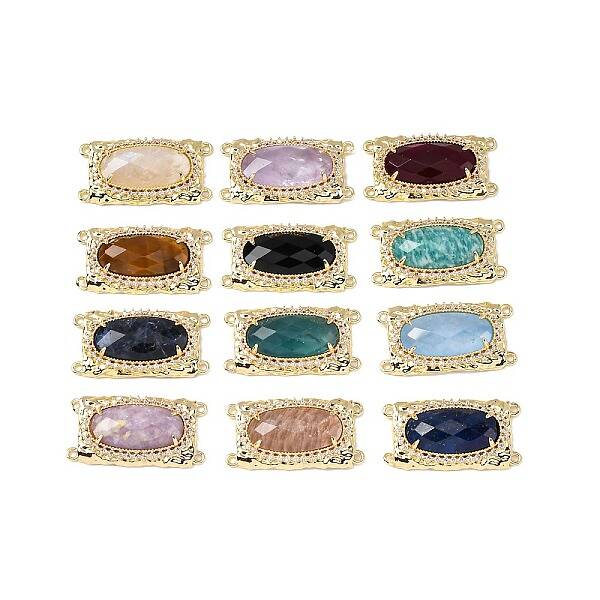 Brass Micro Pave Cubic Zirconia Multi-Strand Links with Natural Gemstone