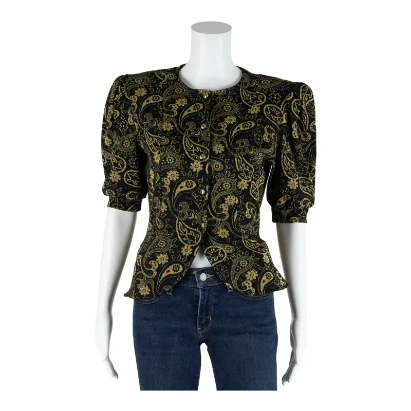 Fitted Top Gold Paisley Short Sleeve Womens S