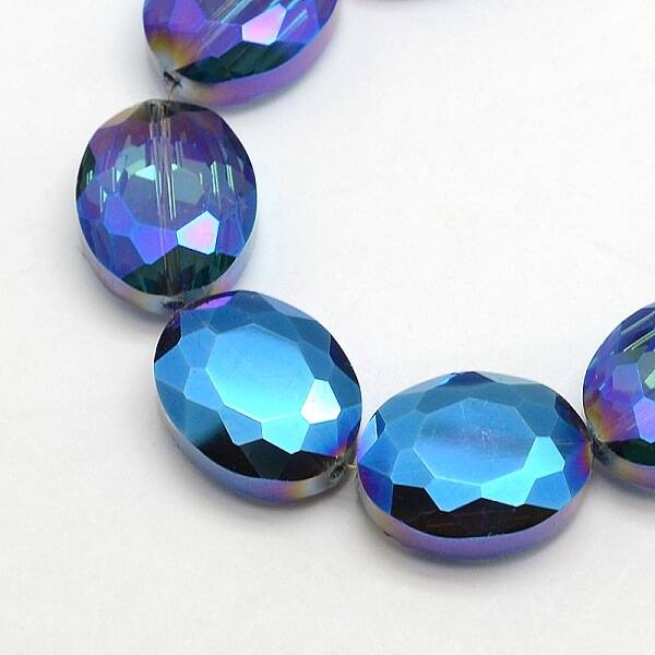 Faceted Electroplate Crystal Glass Oval Beads Strands