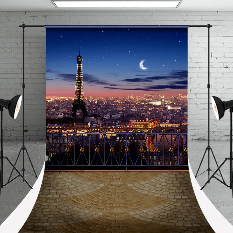 Eiffel Tower City Light Moon Night New Year Backdrop- Aperturee