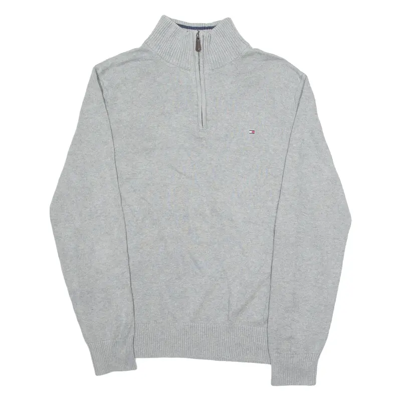 TOMMY HILFIGER Mens Jumper Grey 1/4 Zip Tight Knit XL